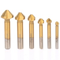 dophee 6 Pcs 90 Degree 3 Flute HSS 4241 Chamfer Chamfering Countersink End Mill Cutter Bit