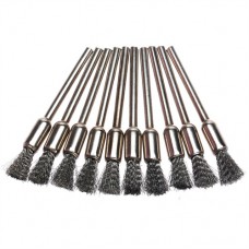 dophee 10Pcs 6mm Stainless Steel 6mm Wire Pen Shape Polishing Brush 3mm Shank for Rotary Tool