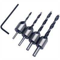 dophee 4Pcs HSS Flute Countersink Drill Bit Set Screw Reamer Woodworking Chamfer 3-6mm