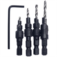 dophee 4Pcs / Set #6 #8 #10 #12 HSS Countersink Drill Bit Quick Change Hex Shank Screw