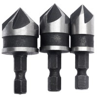 dophee 3Pcs 5 Flute Countersink Drill Bit Set 1/4" Hex Shank 90 End Chamfer Wood Tool